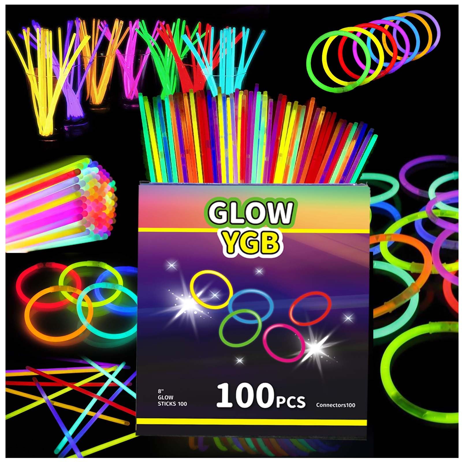 GLOW YGB 207 Glow Sticks Bulk Party Pack, Halloween Glow Sticks For Kids Camping, Glow In The Dark Sticks,8” Glow Party Supplies Bracelets