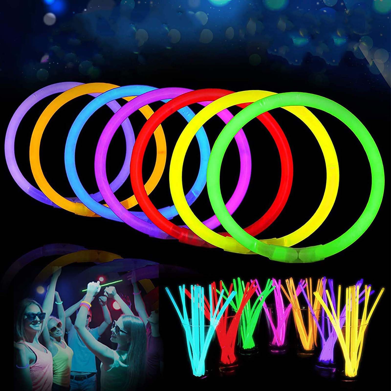 GLOW YGB 207 Glow Sticks Bulk Party Pack, Halloween Glow Sticks For Kids Camping, Glow In The Dark Sticks,8” Glow Party Supplies Bracelets