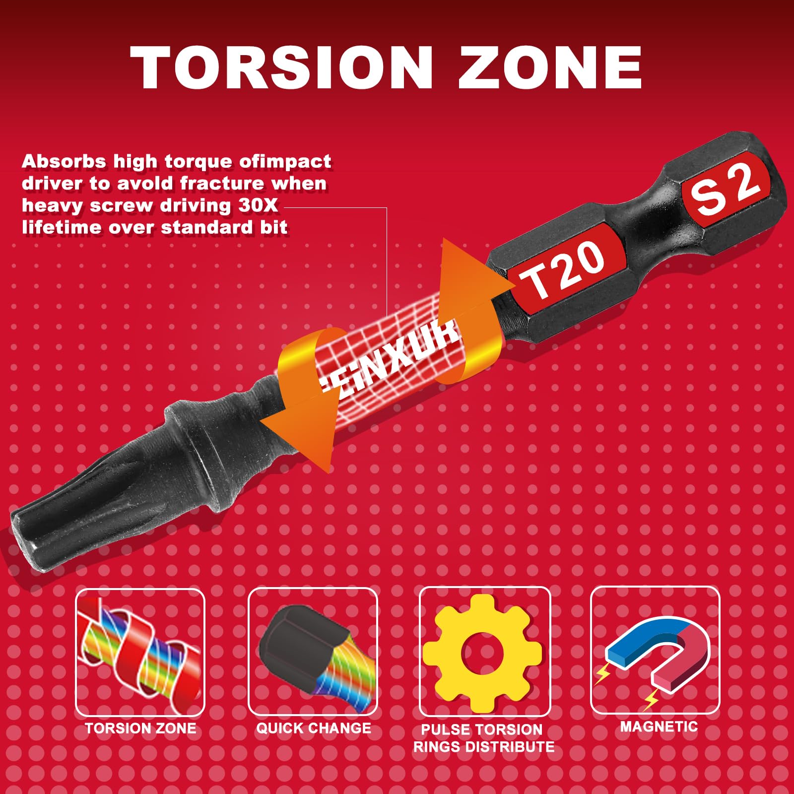 Geinxurn 30 Pieces (T7-T40) Impact Screwdriver Bit Set, Magnetic Multi-Torx Head Power Bits,S2 Alloy Steel Star Bits with 1 Pc Impact Bit Holder and Storage M-Box