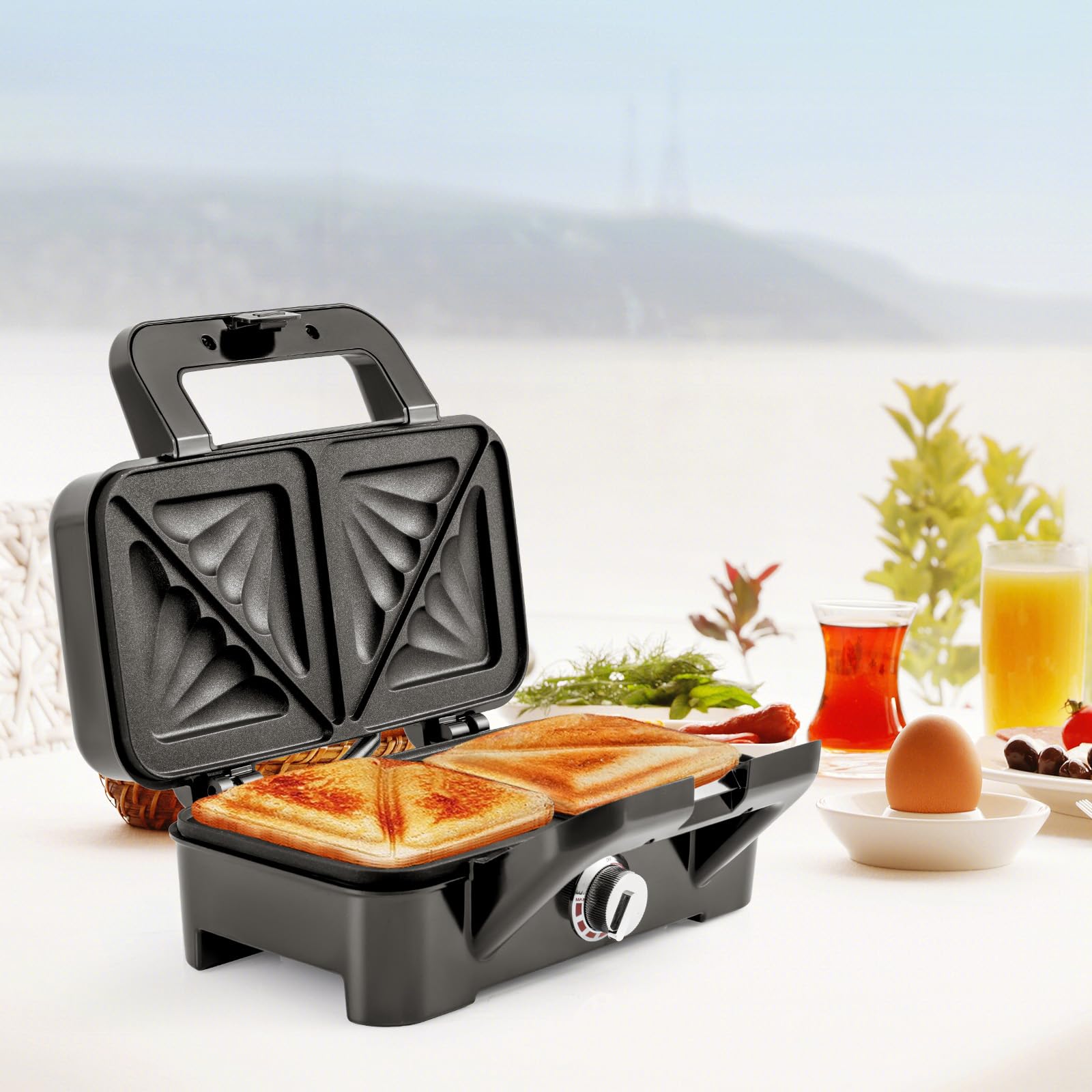 COSTWAY 3-in-1 Sandwich Maker, 1200W Electric Waffle Maker with 3 Removable Non-Stick Plates, Grilled Cheese Maker with 5-Gear Temperature Control, Panini Press Grill for Breakfast