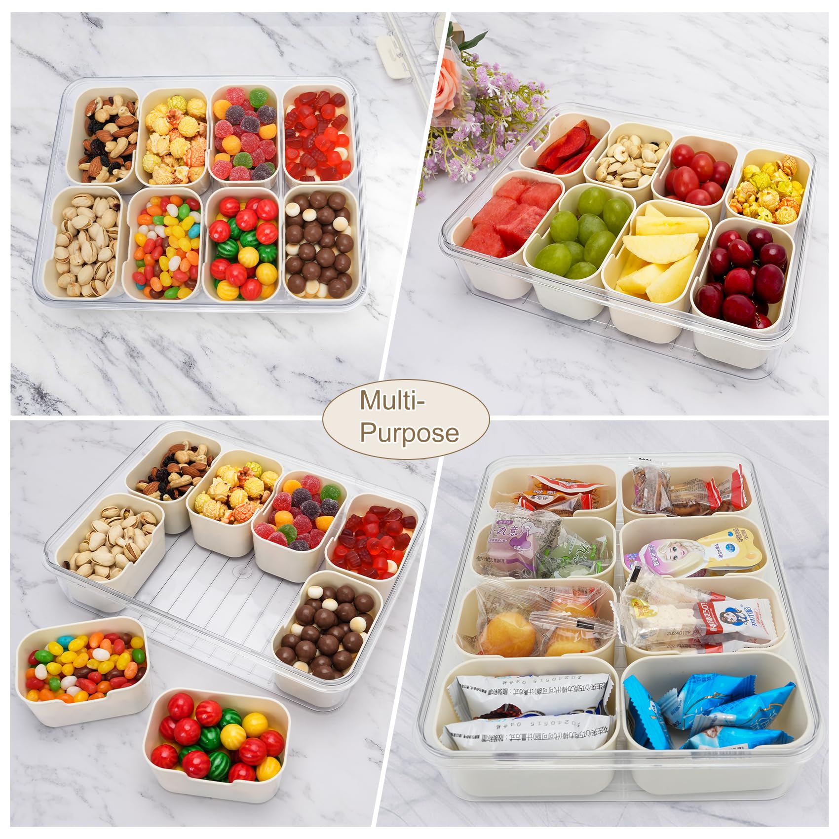 SZJhongfeng Divided Serving Tray with Lid and Handle, Portable Snackle Box Container, Transparent Storage Organizer, Perfect for Candy, Fruits, Nuts, Ideal for Entertaining, Parties, and Travel.