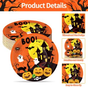 Jremreo 50 Pcs 9-Inch Halloween Paper Plates - Spooky Haunted House Party Supplies Set, Disposable Tableware with Ghost, Pumpkin, and Bat Designs for Candy, Snack, Dessert, Trick or Treat Decorations