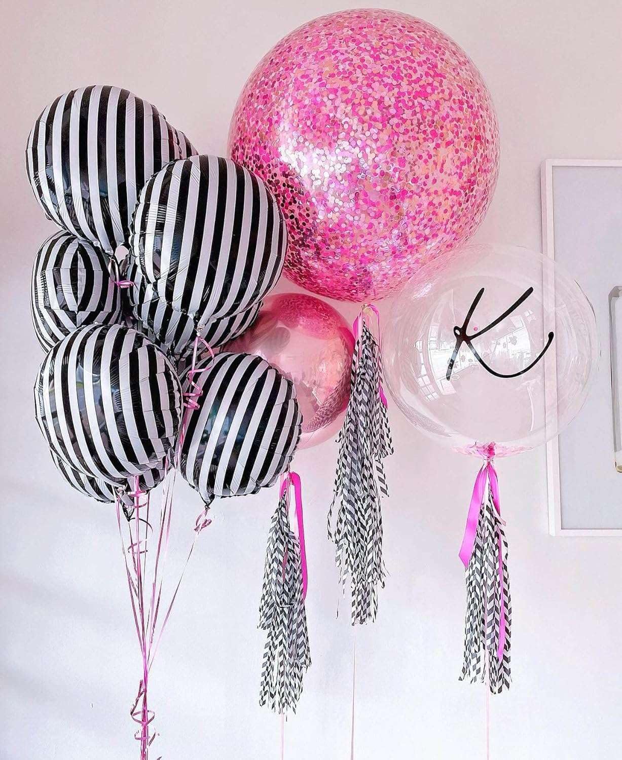 10 Pcs Black and White Striped Balloons, 18 Inch Halloween Striped Foil Balloons Black White Striped Balloons for Halloween Party Baby Shower Halloween Ceremonies Holiday Party Decorations