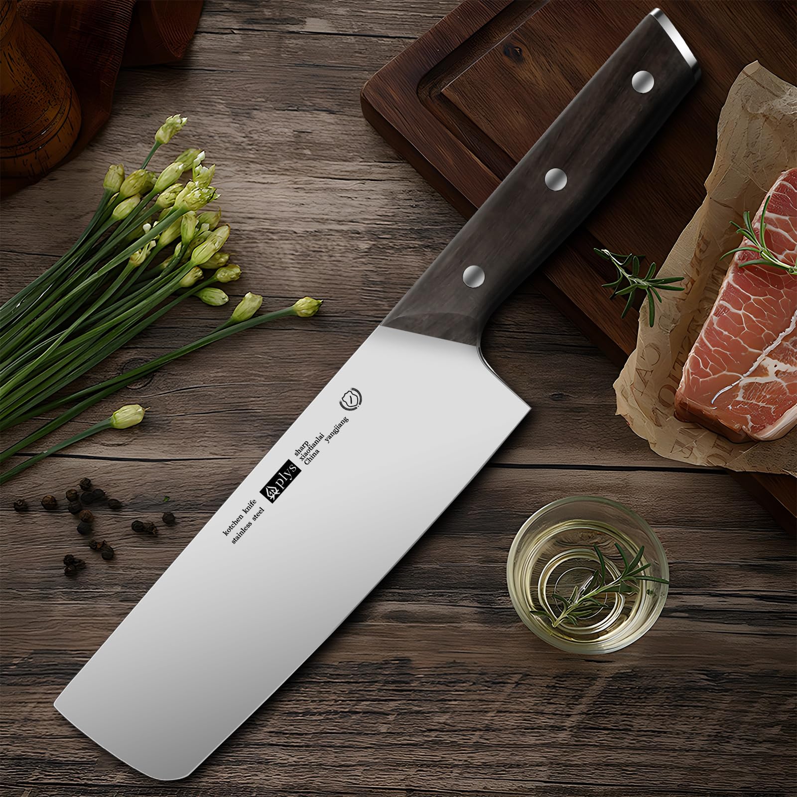 Plys Japanese Nakiri Knife Chef Knife Stainless Steel 7.2 Inch Blade for Professional and Home Kitchen,Ideal for Chopping Vegetables and Meat