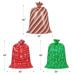 CubesLand Large Christmas Gift Bags,3 Jumbo Christmas Plastic Gift Bags,Huge Gifts Bags for Presents,Christmas Bags for Gifts Giant,Christmas Holiday Gift Wrap with Tag & Tie,Extra Large/Big/Medium