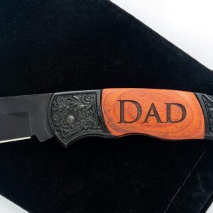 Generic Dad Engraved Rosewood Black Steel 7 Inch Folding Pocket Knife w/ 3 in. Locking Blade (Dad)