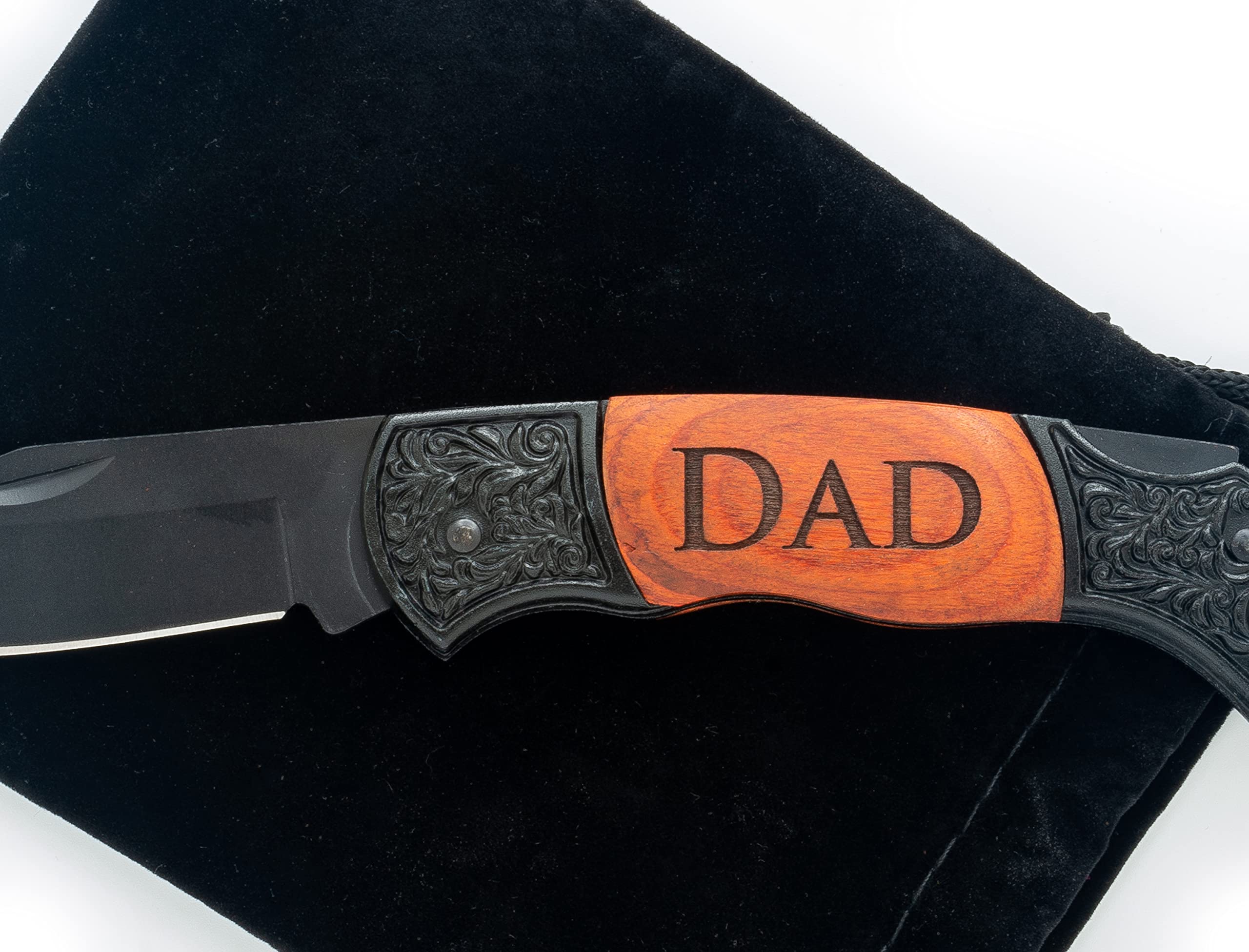 Generic Dad Engraved Rosewood Black Steel 7 Inch Folding Pocket Knife w/ 3 in. Locking Blade (Dad)