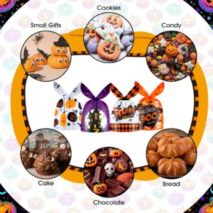 50 Pack Halloween Goodie Bags - Plastic Halloween Treat Bags, Happy Halloween Goody Bag, Trick or Treat Rabbit Ear Candy Treat Snack Cookie Gift Favor Bags for Kids Halloween Party Supplies Favors