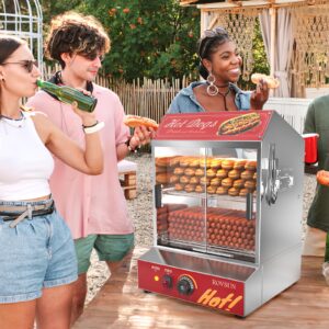 ROVSUN Hot Dog Steamer 235 Hot Dogs & 50 Buns Capacity, 42.3QT/40L Hut Steamer Hot Dog Steamer and Bun Warmer Cooker 2-Tier with Removable Shelves Food Clip for Party Event Concession Stand