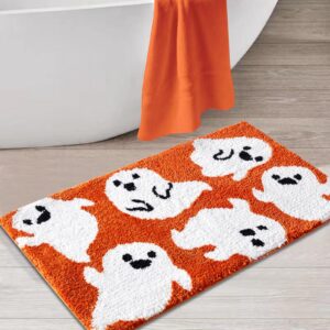 Estmy Cute Ghost Small Area Rugs Non Slip Washable Cute Halloween Fall 2x3 Throw Rugs for Bedroom Kitchen Entryway Indoor, Spooky Funny Shaggy Microfiber Spirit Autumn Halloween Bathroom Rugs