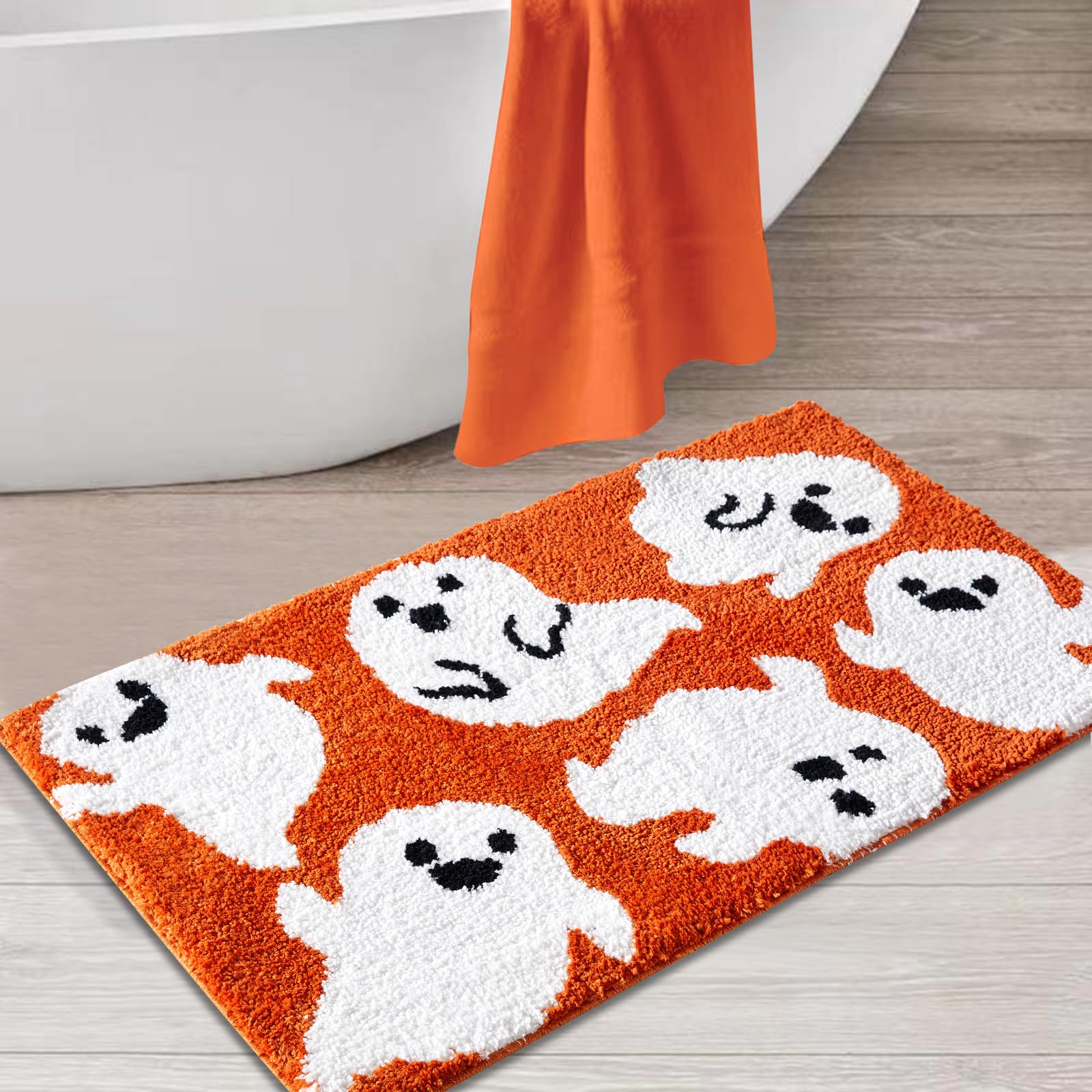 Estmy Cute Ghost Small Area Rugs Non Slip Washable Cute Halloween Fall 2x3 Throw Rugs for Bedroom Kitchen Entryway Indoor, Spooky Funny Shaggy Microfiber Spirit Autumn Halloween Bathroom Rugs