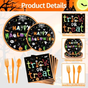 Jremreo 175 Pcs Halloween Tableware Party Supplies Set - Serves 25, Spooky Happy Halloween Disposable Dinnerware, Includes Plates, Cups, Napkins, Forks, Spoons, Knives for Trick or Treat Favors