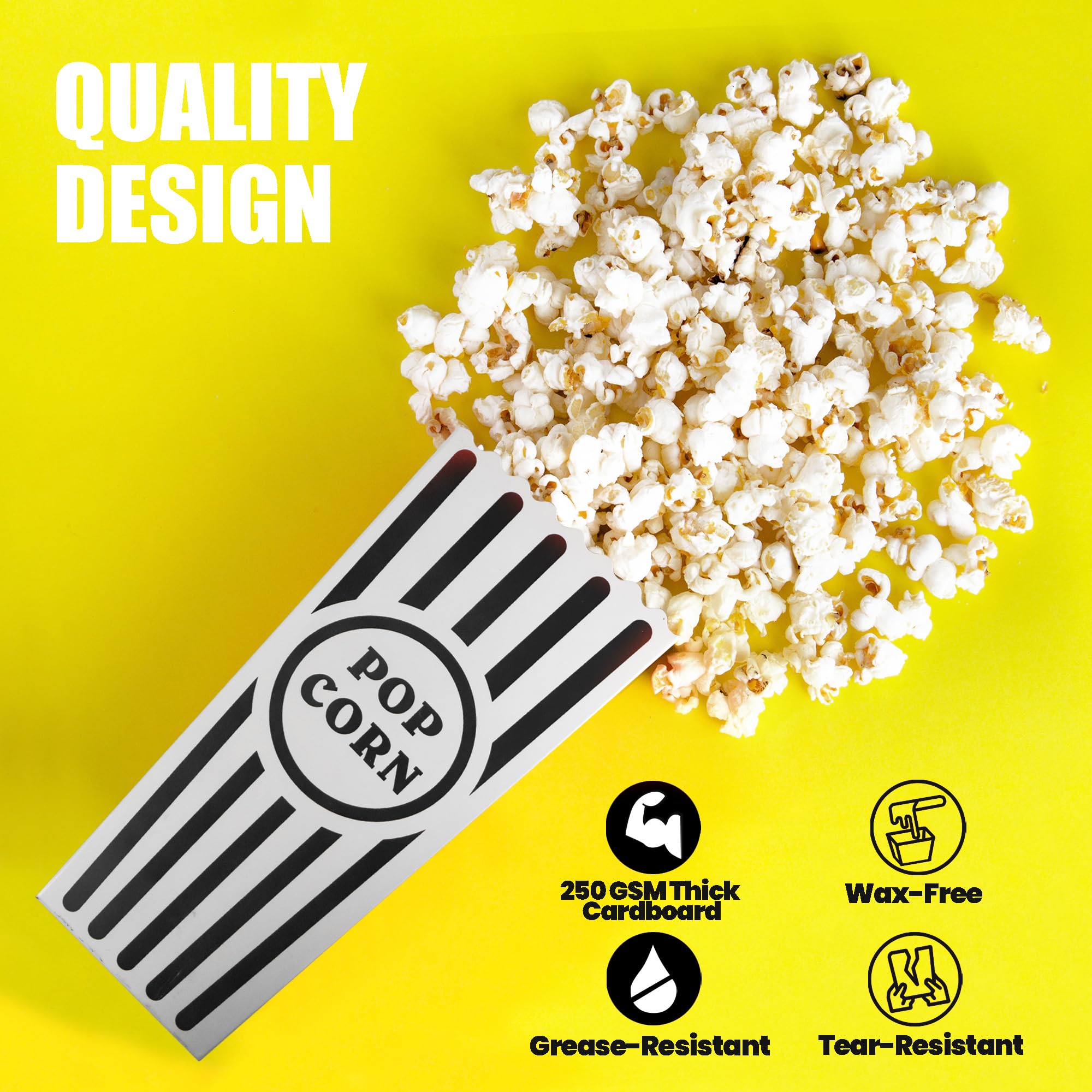 Novelty Place 12 Pcs Classic Popcorn Boxes, 46 oz Black and White Striped Cardboard Paper Popcorn Container for Movie Night Party - 7.8" Tall x 3.9" Square