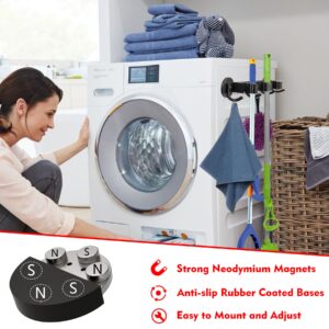 MUTUACTOR Magnetic Broom Holder Heavy Duty,1PCS Magnetic Mounting Broom and Mop Hanger,Anti-slip Black Magnetic Tool Holder 3 Slots and 4 Hooks for Fridge Metal Door Garage Tool Chest Work Station