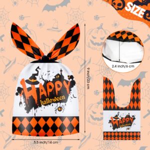 50 Pack Halloween Goodie Bags - Plastic Halloween Treat Bags, Happy Halloween Goody Bag, Trick or Treat Rabbit Ear Candy Treat Snack Cookie Gift Favor Bags for Kids Halloween Party Supplies Favors