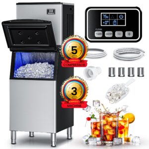 icevival commercial ice maker machine, 550lbs/day, secop compressor&etl, auto-cleaning stainless steel commercial ice machine, 300lbs storage, ice ready in 8 to 15mins, air cooled, restaurant/business