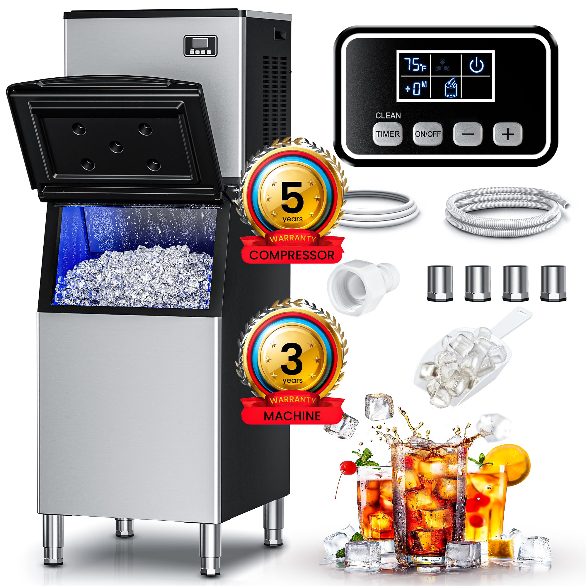 ICEVIVAL Commercial Ice Maker Machine, 550lbs/Day, SECOP Compressor&ETL, Auto-Cleaning Stainless Steel Commercial Ice Machine, 300lbs Storage, Ice Ready in 8 to 15mins, Air Cooled, Restaurant/Business