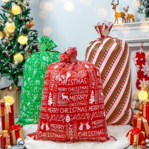 CubesLand Large Christmas Gift Bags,3 Jumbo Christmas Plastic Gift Bags,Huge Gifts Bags for Presents,Christmas Bags for Gifts Giant,Christmas Holiday Gift Wrap with Tag & Tie,Extra Large/Big/Medium