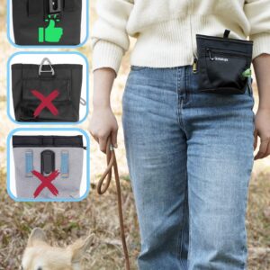 Gobeigo Dog Treat Pouch and Training Clicker, Upgrade Two Magnetic Closure to Prevent Spills, 2 Cup Treat Bag with Poop Bag Dispenser, Metal Clip Waist Belt Fanny Pack for Pet Walk (Black)