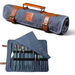 earth & fiber co. waxed canvas paint brush holder - art bag for painting, drawing & art supplies - painting supplies and art supplies for adults - art storage roll bag for artists (blue)