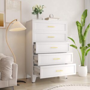 pozdeg 5 drawers dresser for bedroom, 53.5" h tall metal storage organizer drawer chest with large capacity, office home multi-functional accent cabinet for bedroom hallway closet