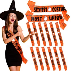 blosssound 12 pcs halloween costume contest award sashes halloween contest sashes orange ghost bat spider web costume prizes ribbons sash for halloween party supplies, 12 style