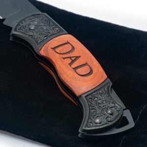 Generic Dad Engraved Rosewood Black Steel 7 Inch Folding Pocket Knife w/ 3 in. Locking Blade (Dad)