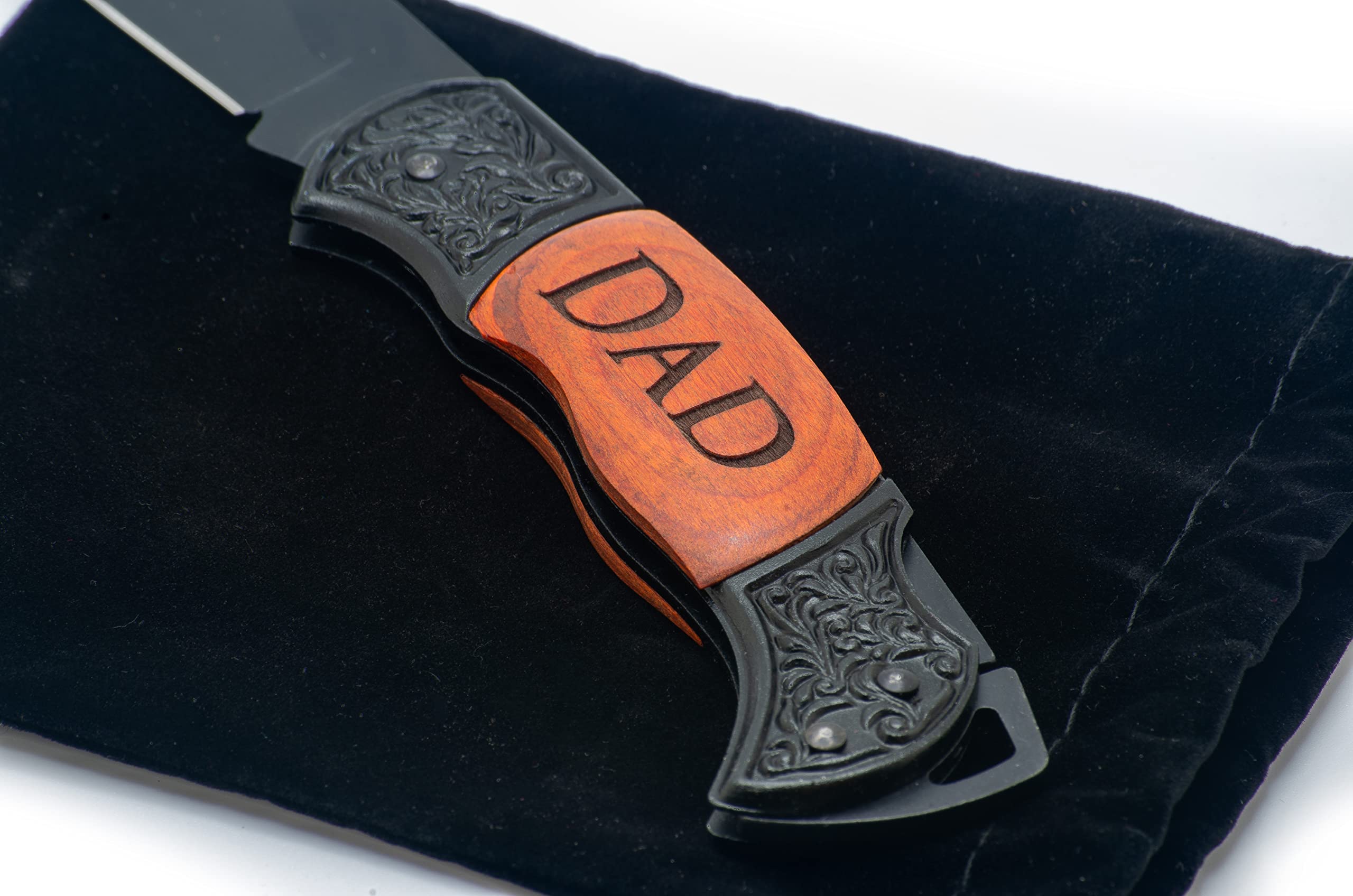 Generic Dad Engraved Rosewood Black Steel 7 Inch Folding Pocket Knife w/ 3 in. Locking Blade (Dad)