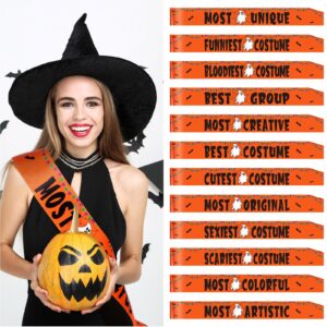 Blosssound 12 Pcs Halloween Costume Contest Award Sashes Halloween Contest Sashes Orange Ghost Bat Spider Web Costume Prizes Ribbons Sash for Halloween Party Supplies, 12 Style