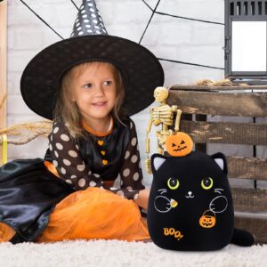 InIsaJace Cute Halloween Cat Plush - 8 Inches Halloween Cat Stuffed Animals Halloween Black Cat Plush with Pumpkin Boo Cat Plush Pillow Birthday Gifts for Kids Boys Girls Halloween Birthday Plush Gift