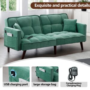 mr.waiba 75" Sofa Bed Adjustable Sleeper Sofa, Small Sofa with USB Charging Port for Living Rooms/Small and Medium-Sized Spaces, Chenille Fabric, Lazy Lounge Sofa Apartment Sofa Bed(Green)