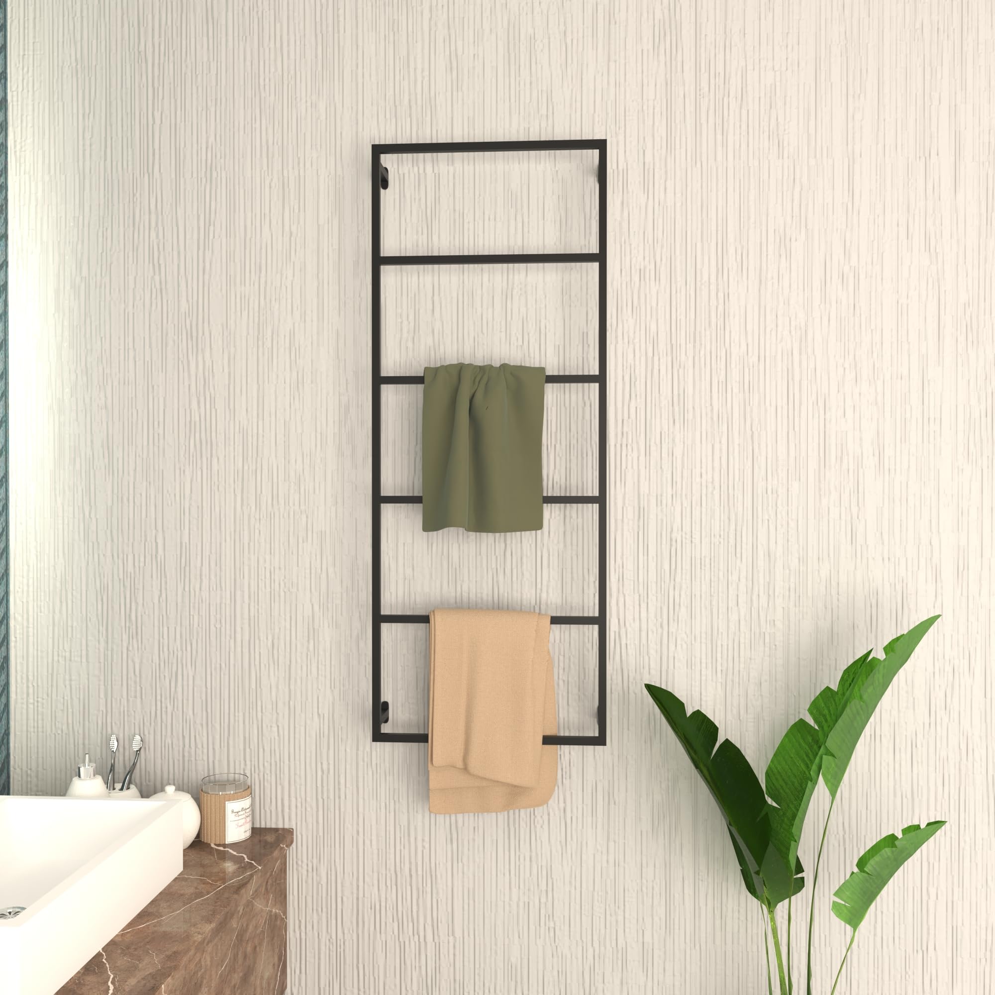 Elegant Wall Mounted 6 Tier Towel Holder, Rust-Resistant, Space-Saving Towel Rack for Effortless Drying, Perfect for Modern Farmhouse Bathroom, Kitchen, or Laundry Room Decor (44"(H) x 18"(W) x 3"(D))