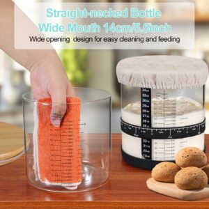 Large Sourdough Starter Jar 66 oz,Sourdough Starter Kit Wide Mouth with Ounce&ML Scale Line,Date Marked Feeding Band, Thermometer, Sourdough Jar Scraper, Cloth Cover & Bamboo Wood Lid (BLACK-66OZ/2L)