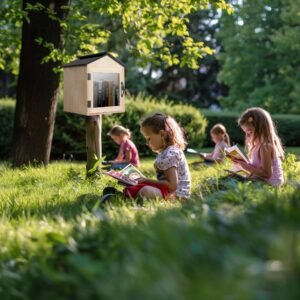 qeqanazo little library box outdoor for DIY，Waterproof and Paint-Free Wood is Used，This little library Promotes a Love of Reading and is a Great Piece of Art!