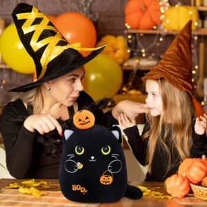 InIsaJace Cute Halloween Cat Plush - 8 Inches Halloween Cat Stuffed Animals Halloween Black Cat Plush with Pumpkin Boo Cat Plush Pillow Birthday Gifts for Kids Boys Girls Halloween Birthday Plush Gift