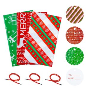 CubesLand Large Christmas Gift Bags,3 Jumbo Christmas Plastic Gift Bags,Huge Gifts Bags for Presents,Christmas Bags for Gifts Giant,Christmas Holiday Gift Wrap with Tag & Tie,Extra Large/Big/Medium