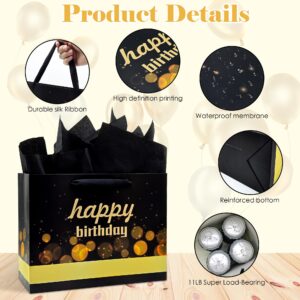 【1 Set】13" Birthday Gift Bag with Birthday Card, Black Gift Bags with Handles, Gift Bags Medium Size with Tissue Paper,Gift Bags Bulk,Birthday Gift Bags Bulk for Men,Kids,Christmas,Party,Thanksgiving