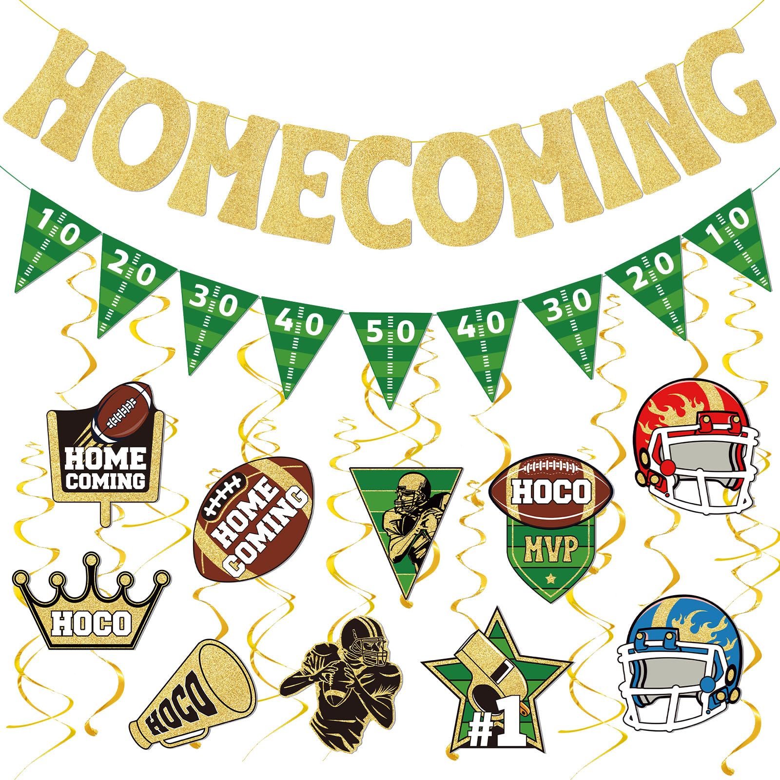 Watersay 32 Pcs Homecoming Party Decorations Football Game Homecoming Decoration Banner Football Party Swirls Hoco Hanging Kit Homecoming Welcome Back to School University College Party Decor Supplies