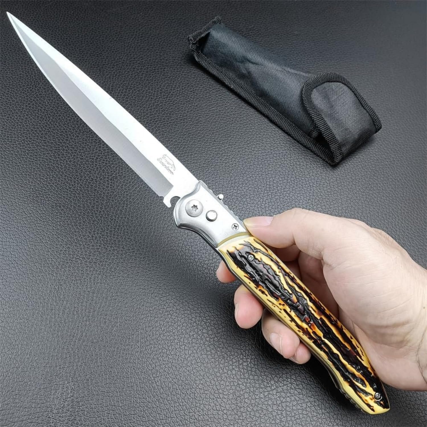 geegift 12" Large Pocket Folding Knife, EDC Knife,Stainless Steel Blade Resin Handle for Camping Hunting Outdoor Men