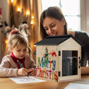 qeqanazo little library box outdoor for DIY，Waterproof and Paint-Free Wood is Used，This little library Promotes a Love of Reading and is a Great Piece of Art!