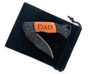 generic dad engraved rosewood black steel 7 inch folding pocket knife w/ 3 in. locking blade (dad)