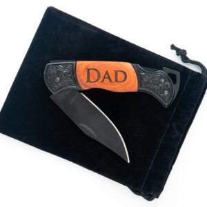 Generic Dad Engraved Rosewood Black Steel 7 Inch Folding Pocket Knife w/ 3 in. Locking Blade (Dad)