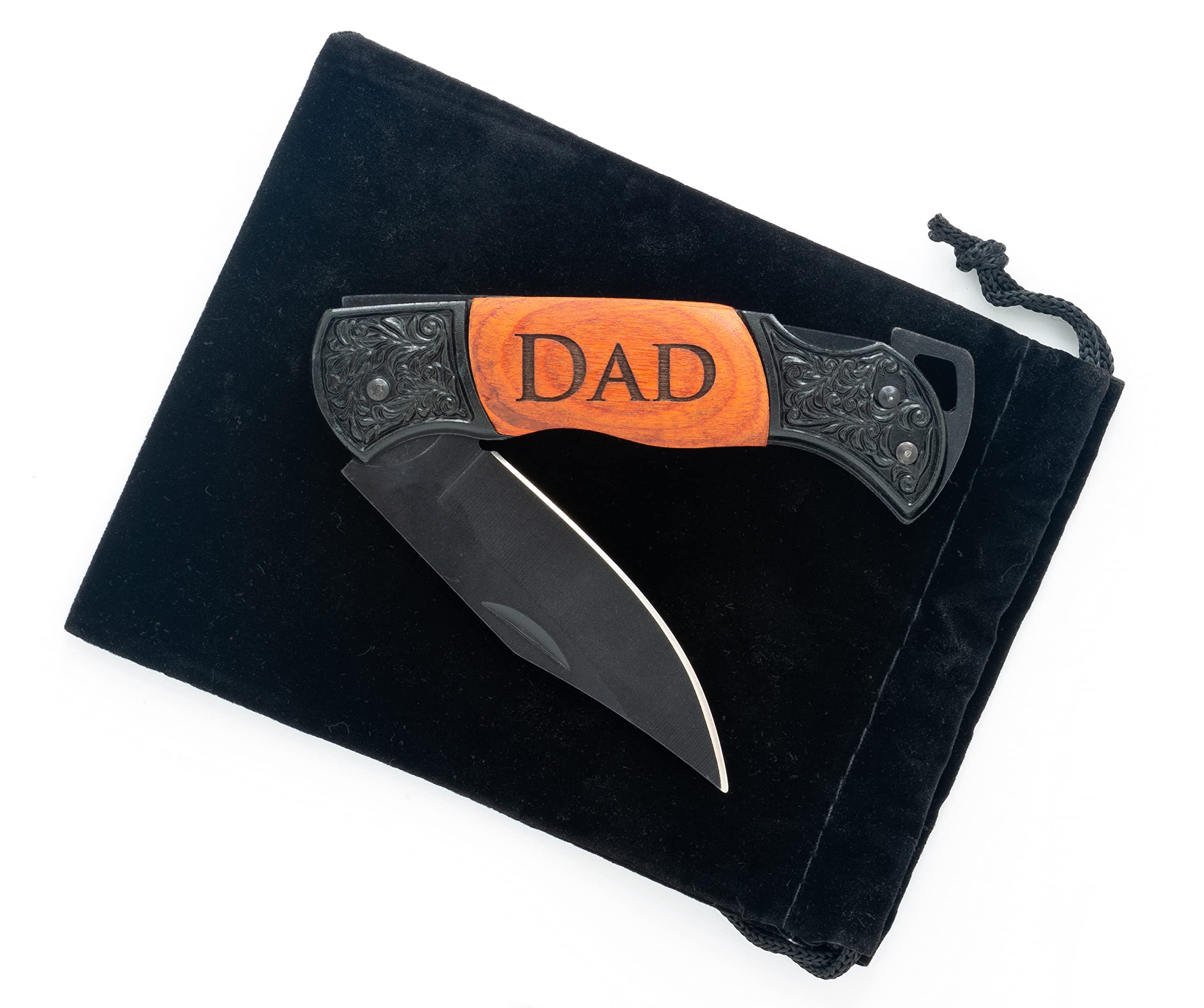 Generic Dad Engraved Rosewood Black Steel 7 Inch Folding Pocket Knife w/ 3 in. Locking Blade (Dad)