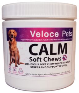 veloce pets calming chews for dogs anxiety- separation anxiety relief treats for dogs with inositol, taurine & theanine relief for fireworks, travel and thunderstorms 60 count