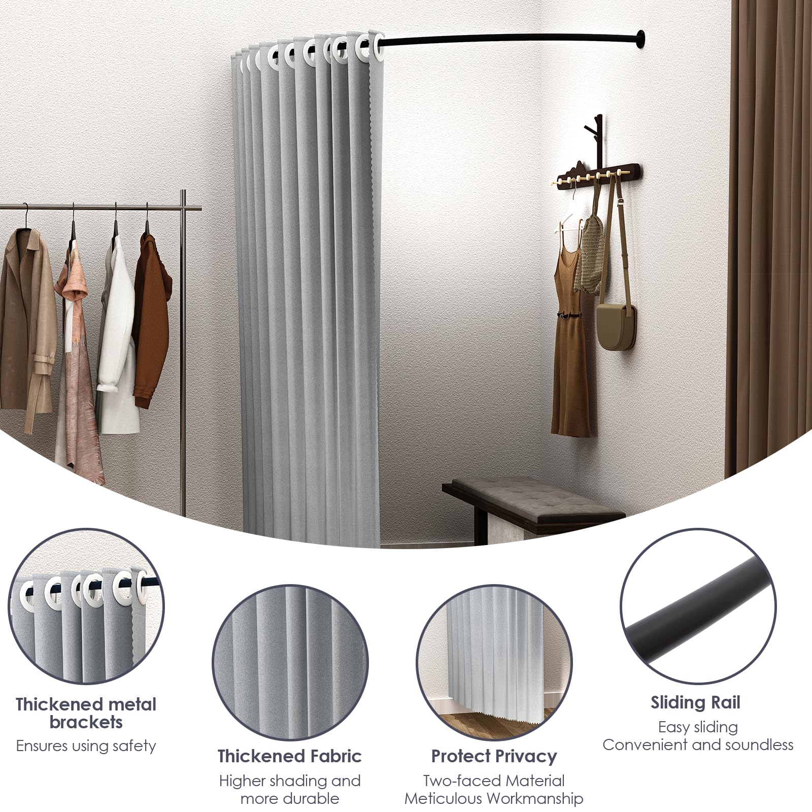 AIWFL Clothing Store Fitting Room with Shading Curtain Simple Portable Dressing Room Wall-Mounted Changing Room U Shaped Rod Privacy Screen for Boutique, Office and The Mall