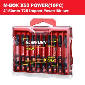 Geinxurn 10 Pieces 2 In. T25 Impact Tough Magnetic Screwdriver Bit Set, #25 Torx Head Power Bits, S2 Alloy Steel Star Bits with Storage M-Box