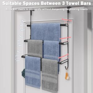 Livabber 3-Tier Over The Door Towel Rack, All Metal Towel Rack with Hooks for Door Hanging, Behind Door Towel Bar Towel Storage Holder for Bathroom Accessories, 19.37" L x 5.9" Wx 24.4" H(Black)