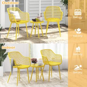 Tangkula 3 Piece Patio Bistro Set, All Weather Heavy Duty Table and Chairs Set of 2 with Widen Seats, Outdoor Furniture Set for Porch, Balcony, Backyard (Yellow)