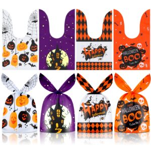 50 pack halloween goodie bags - plastic halloween treat bags, happy halloween goody bag, trick or treat rabbit ear candy treat snack cookie gift favor bags for kids halloween party supplies favors