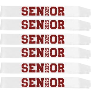 6Pcs White Senior 2025 Satin Sashes with Maroon Glitter Letters- 2025 Graduation Celebrations Sashes - Senior Cheer Sash - Cheerleader Sash - Class Competition Sashes